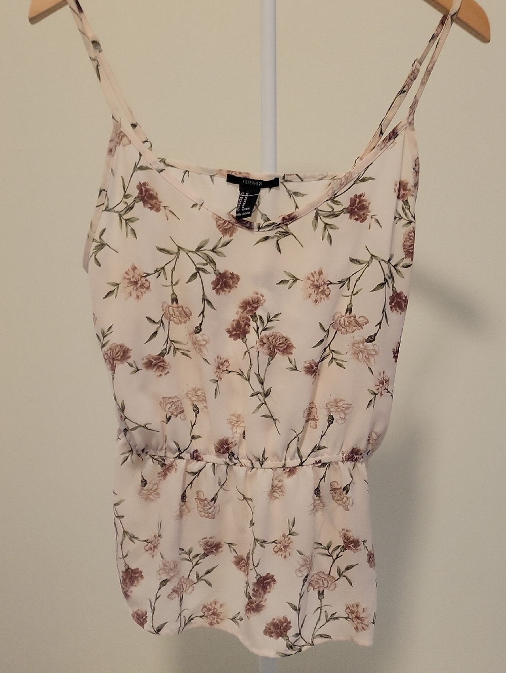 Forever 21 Cream Floral Spaghetti Strap Cami